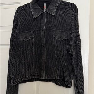 Mono B Black Textured Button-Up Top